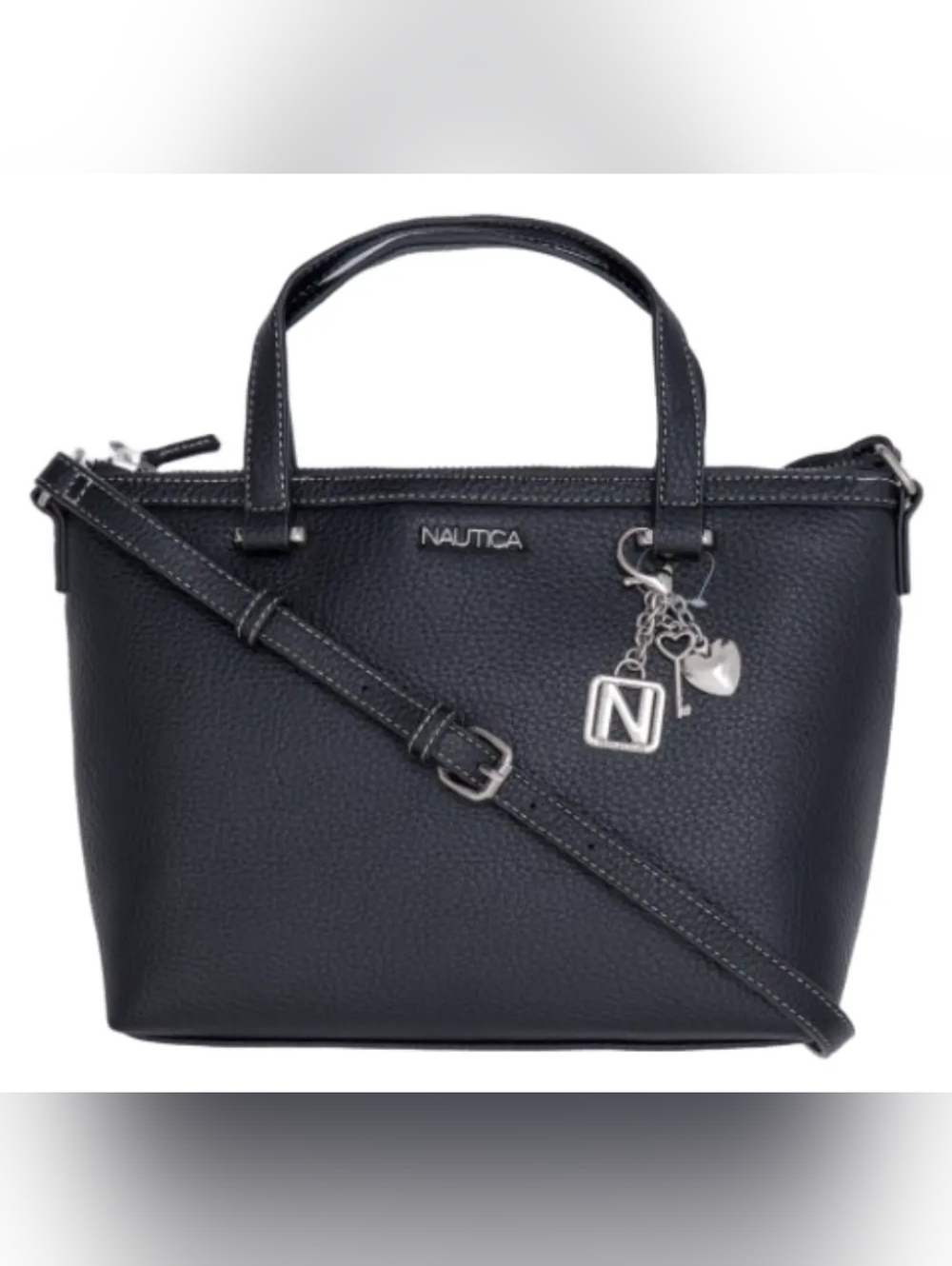 Nautica Black Pebbled Satchel with Silver Charm Accents